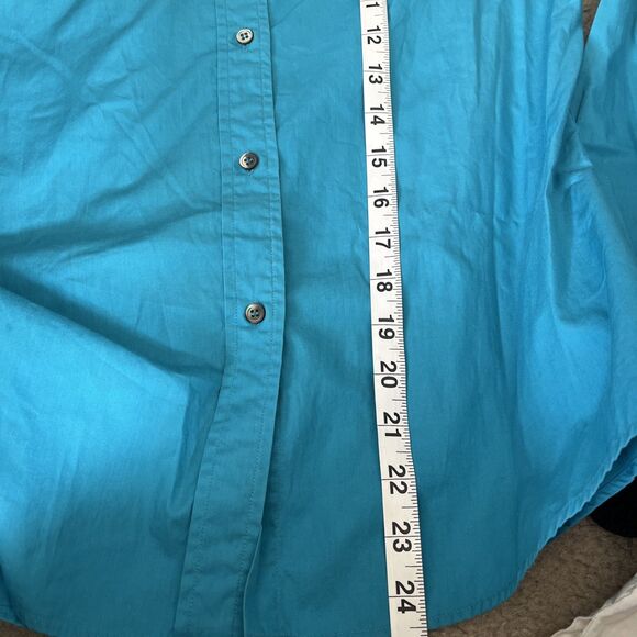 Vtg 80s Ellen Tracy Shirt 10 Cotton Baby Blue Western Cowgirl Ranch Barn w/stain - Picture 6 of 10